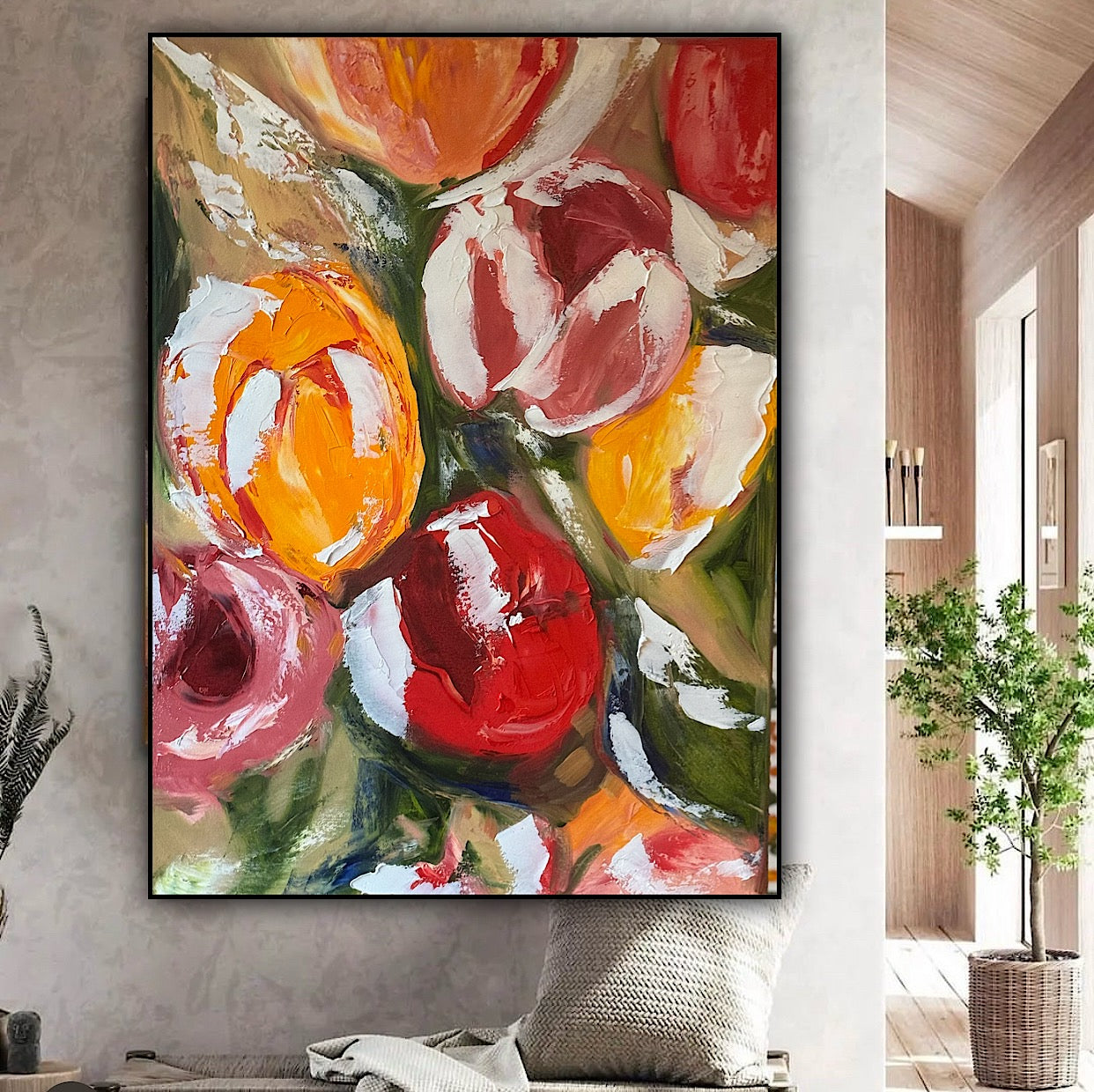 Renoir Style Original Floral Abstract Oil Painting On 70x50cm Canvas Tulips study