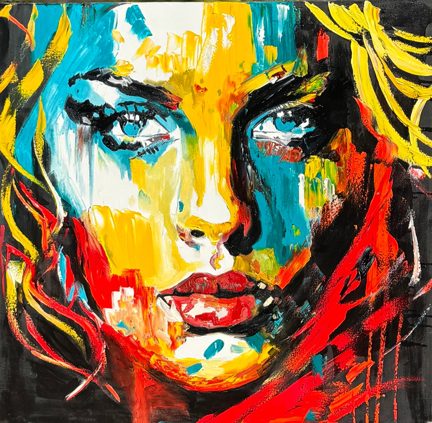 Richter Style Abstract Original Oil Painting On 100 x 100cm canvas Beauty Queen woman portrait