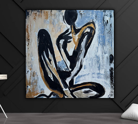 Oka Contemporary Abstract Original Oil Painting 60 x 60cm textured Nude II reflections