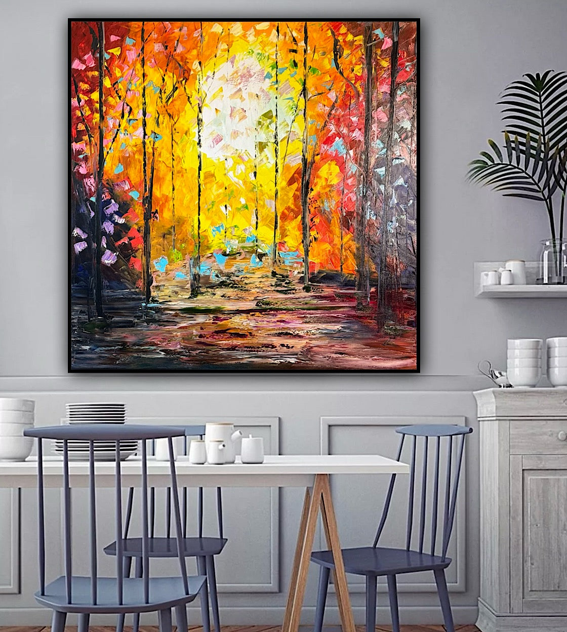 Richter Original Abstract Oil Painting 100x100cm On 1.6cm Canvas Autumn Forest