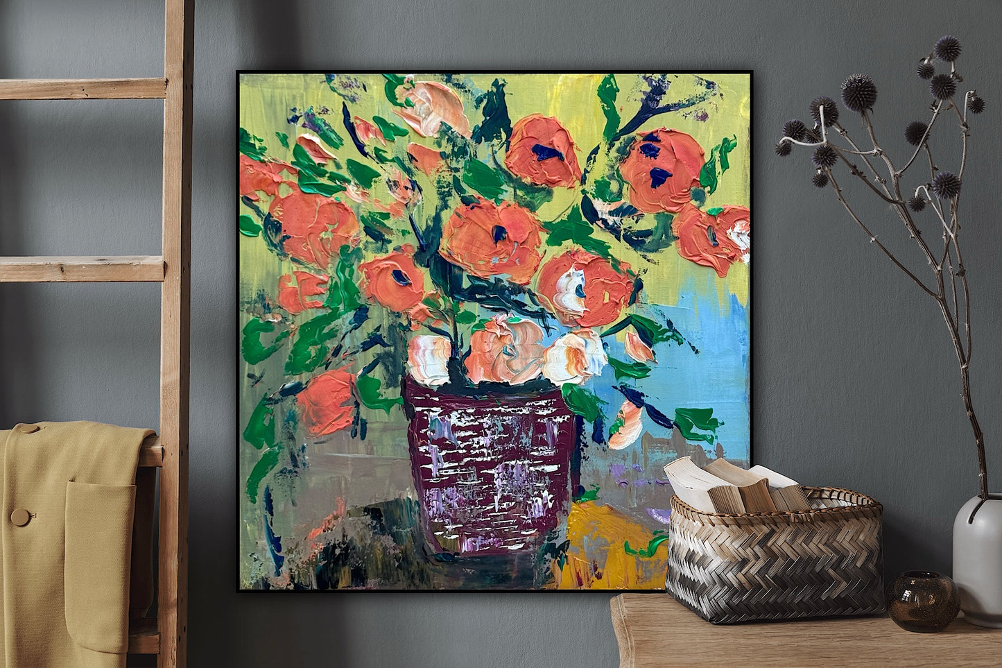 Oka Contemporary Abstract Original Oil Painting 60 x 60cm textured Whispers of Flowers
