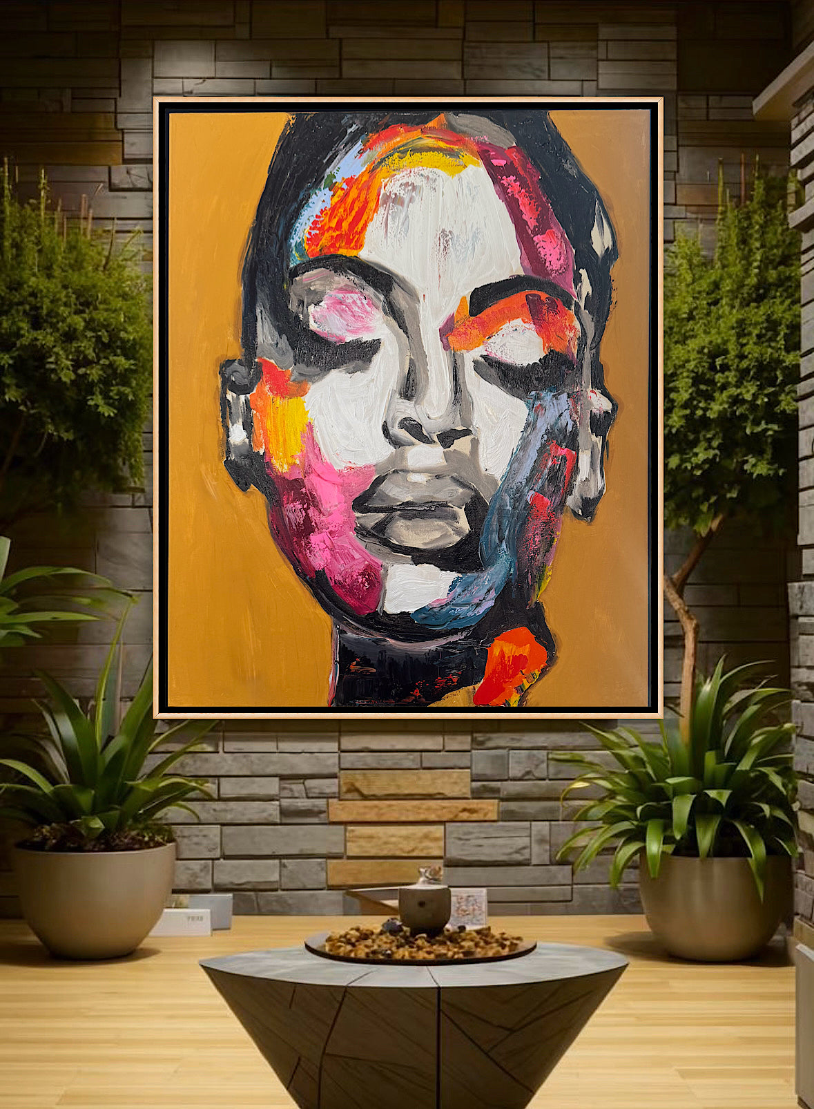 Framed in solid oak frame Original Abstract Oil Painting On Canvas 75x60cm ‘The strong woman’ Oka portrait