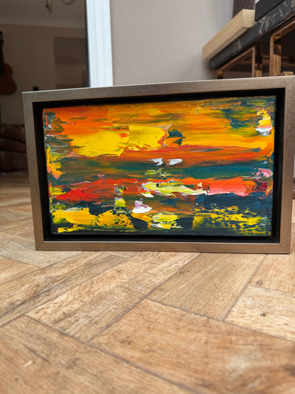 Framed in gold Original Abstract contemporary Oil Painting On Canvas 35x22cm Molten Sky