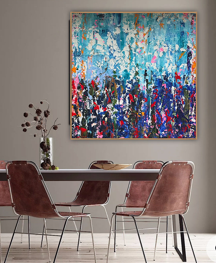 Large Abstract Original Oil Painting On 100 x100cm canvas textured Oka Wild reflections