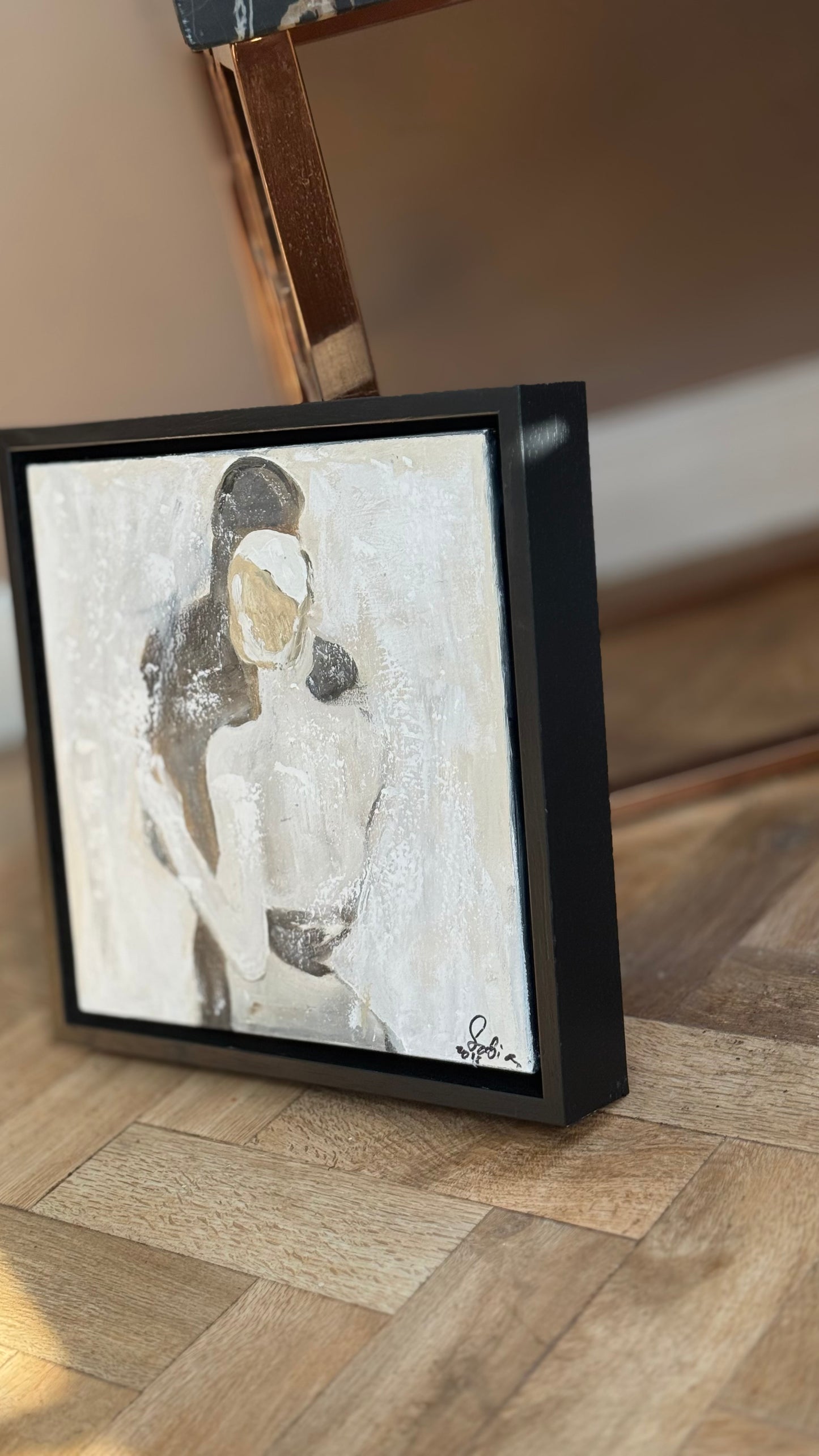 Framed Original Abstract contemporary Oil Painting On Canvas 35x35cm  love dance oka