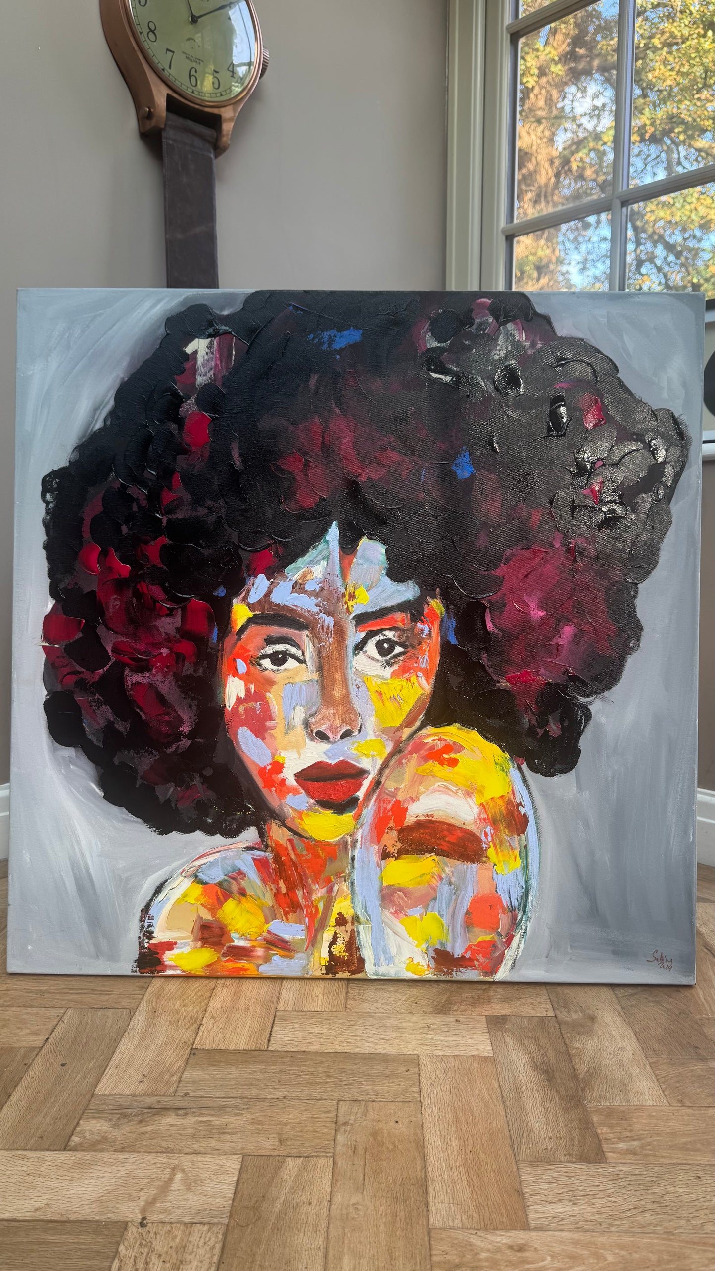 Oka Contemporary Abstract Original Oil Painting 80x80cm Canvas Woman Portrait framed