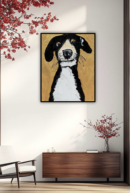 Original Abstract Oil Painting On 50 x 40cm Canvas Gold Background ‘Protector’ Dog