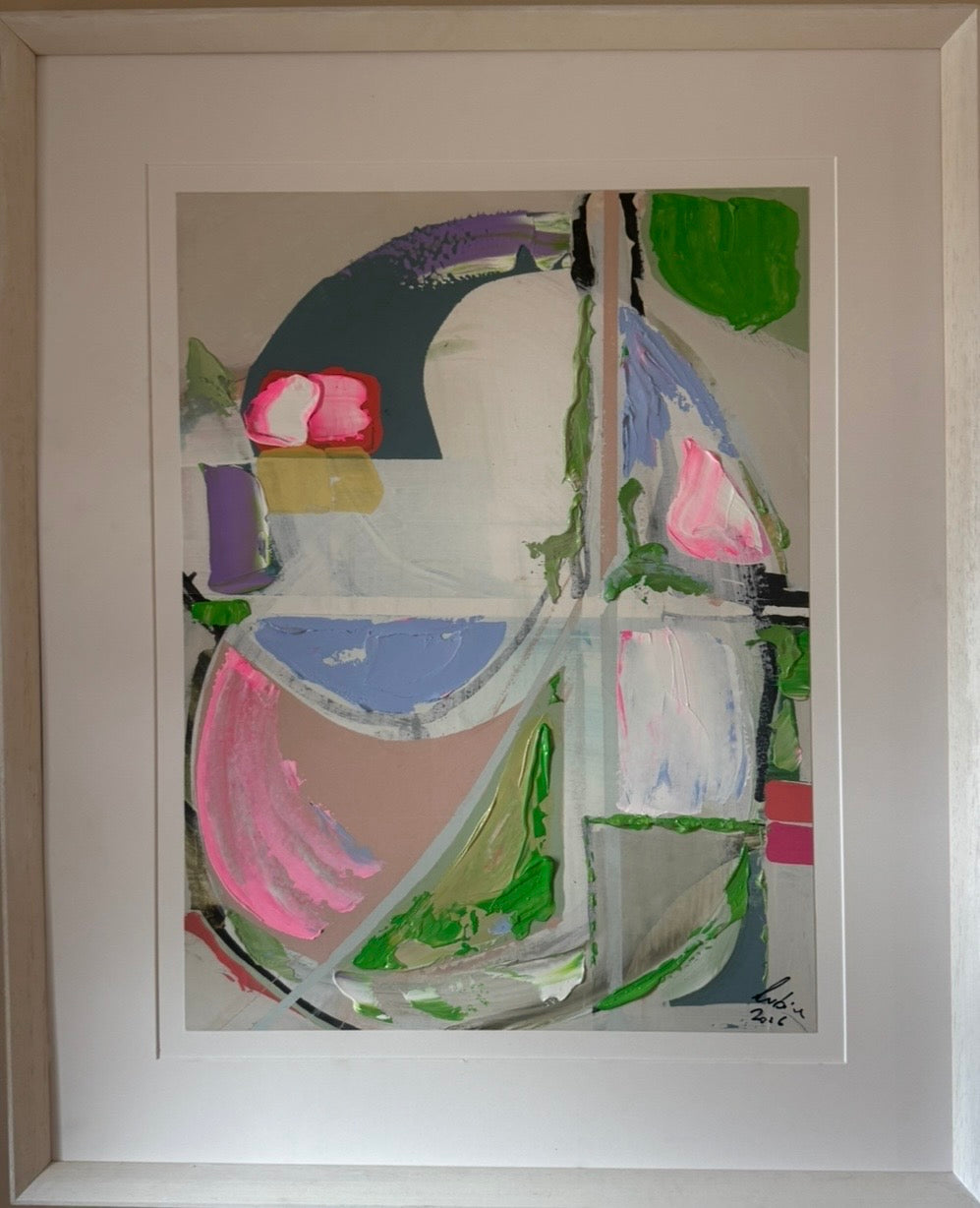 Oka Contemporary Abstract Original Oil Painting On canvas 84x68cm Summer Time framed in white