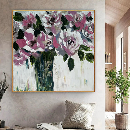 Contemporary Abstract Original Oil Painting On 60x60cm on Canvas Roses in the Vase