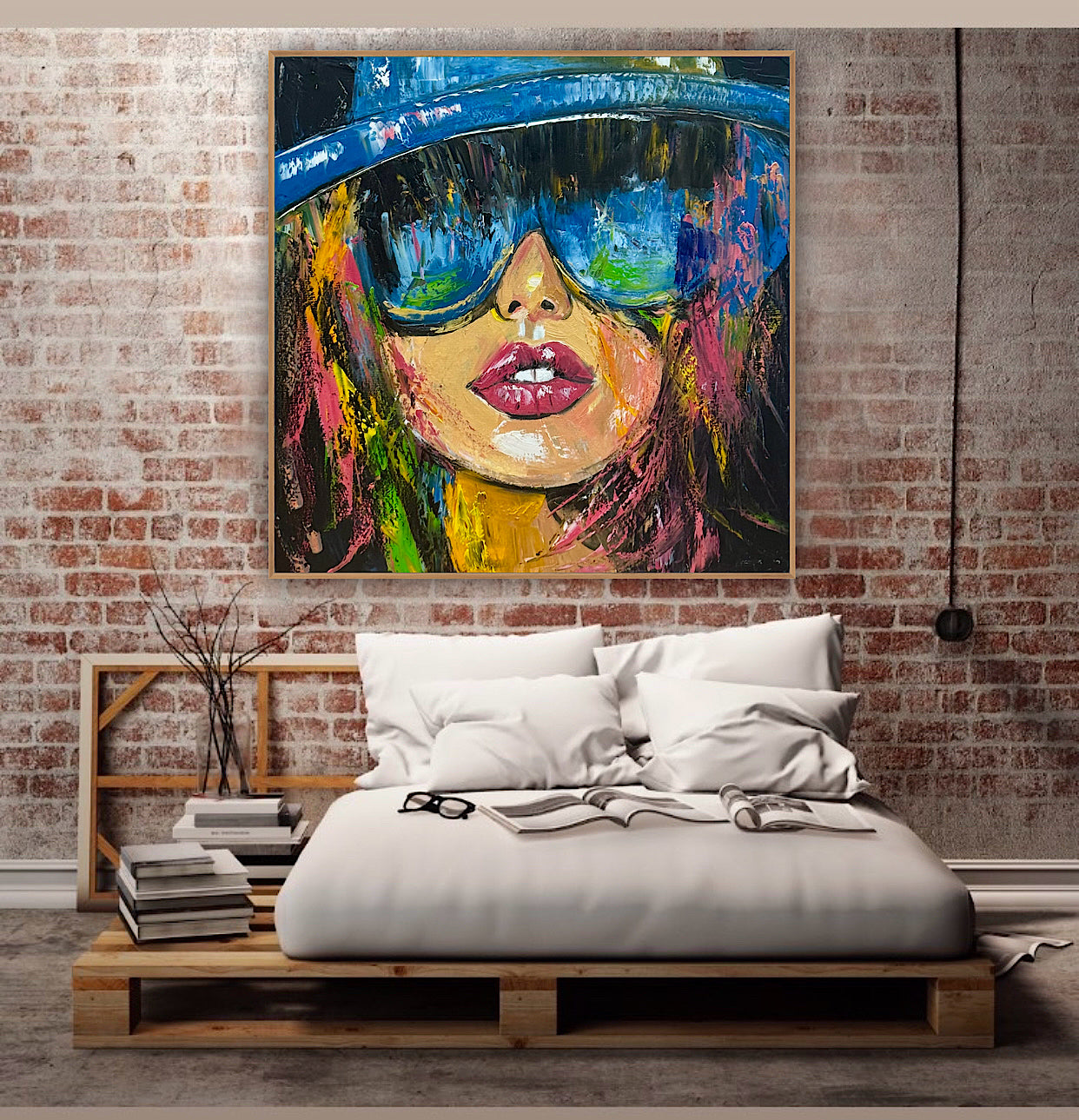 Framed Modern Original Abstract Oil Painting Canvas on 60x60cm Shades of Desire Woman’s portrait