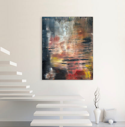 Framed in black Contemporary Abstract Original Oil Painting On  100 x 80cm canvas Molten Light