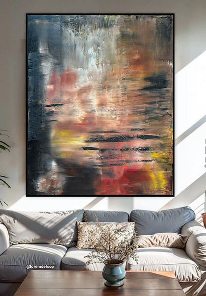 Framed in black Contemporary Abstract Original Oil Painting On  100 x 80cm canvas Molten Light
