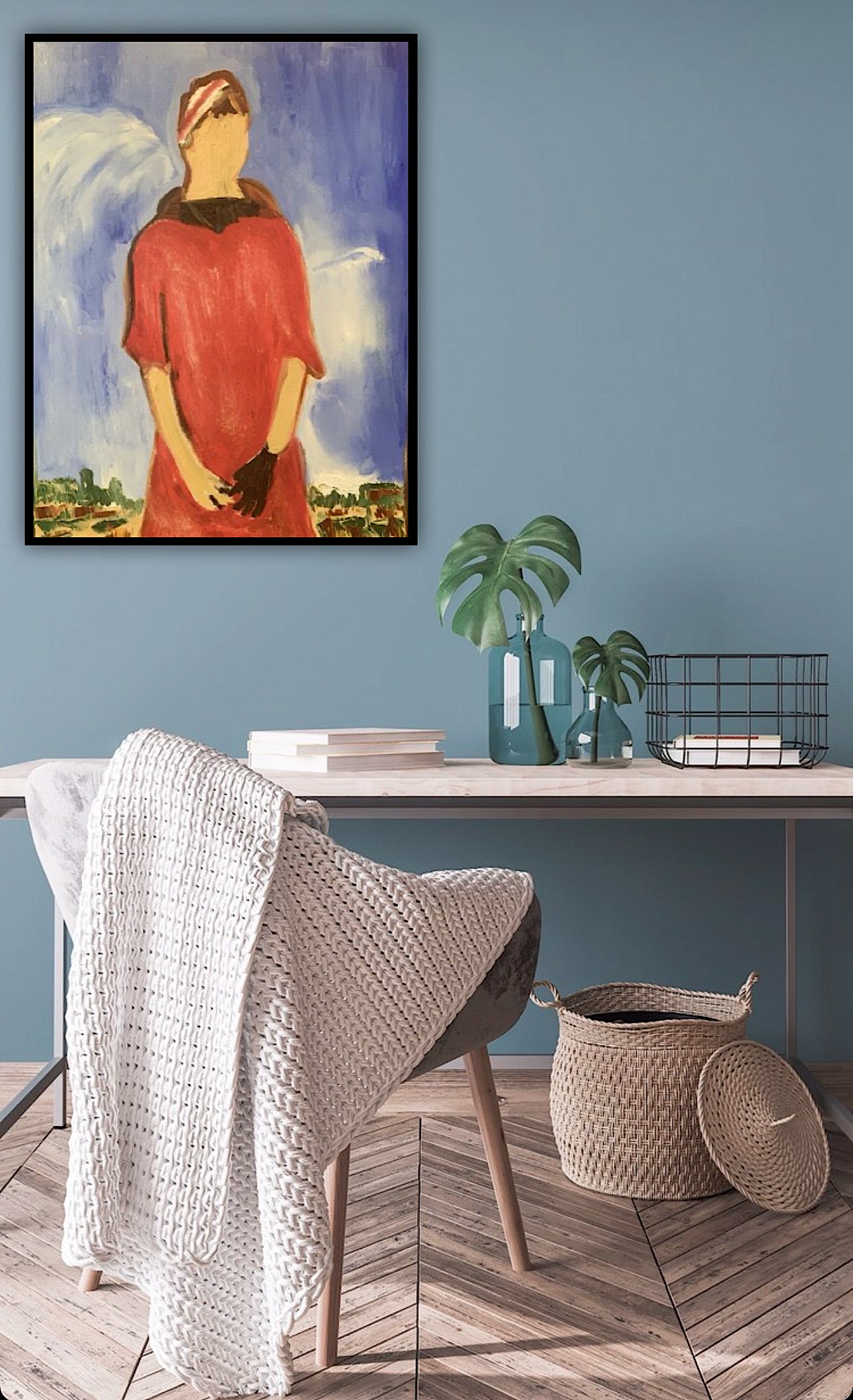 Modern original abstract Oil Painting On Canvas 30cmX 40cm Gardening Woman signed