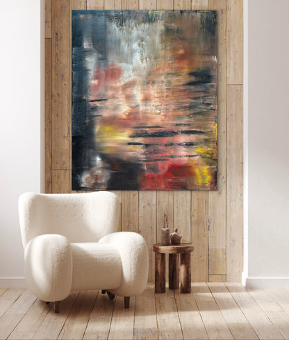 Framed in black Contemporary Abstract Original Oil Painting On  100 x 80cm canvas Molten Light