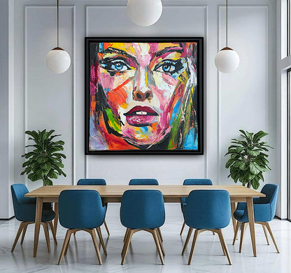 Framed in black frame Original Abstract contemporary Oil Painting On Canvas 54 x 54cm Wild Muse woman portrait