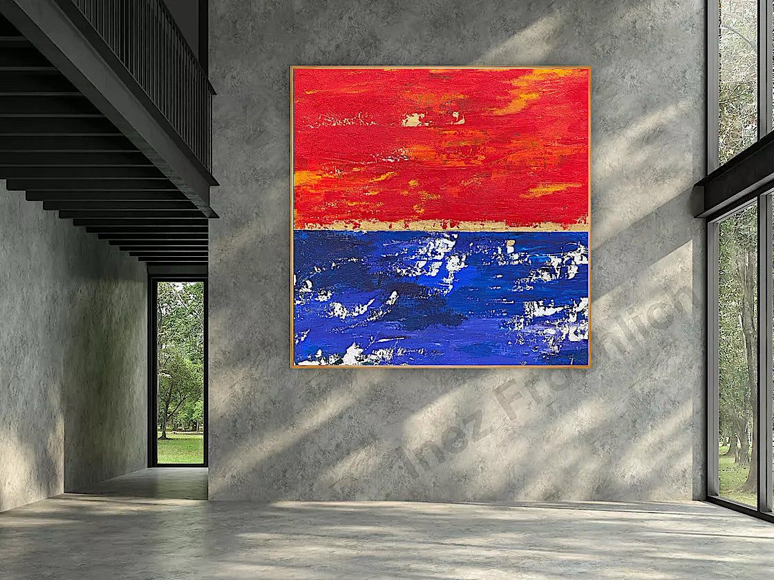 Modern Abstract Original Oil Painting On 2cm Canvas 100X100cm Scarlet Seascape