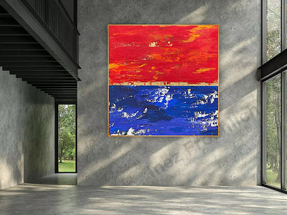 Modern Abstract Original Oil Painting On 2cm Canvas 100X100cm Scarlet Seascape