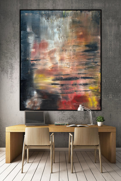 Framed in black Contemporary Abstract Original Oil Painting On  100 x 80cm canvas Molten Light