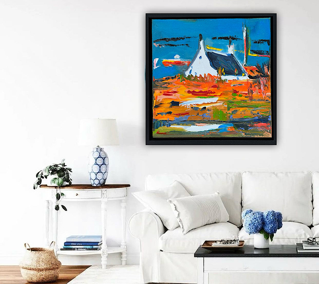 Framed in black frame Original Abstract contemporary Oil Painting On Canvas 32x32cm Irish wilds