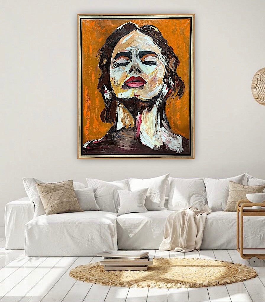 Richter StyLe Abstract Original Oil Painting On Canvas 100x80cm Ember Muse portrait framed in oak