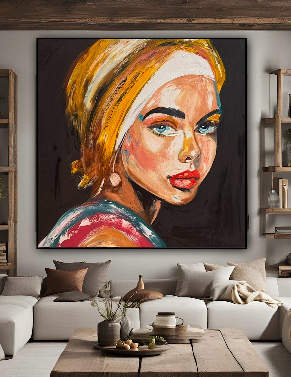 Richter Style Abstract Original Oil Painting On 90 x 90cm canvas Pillow Talk Eyes woman portrait