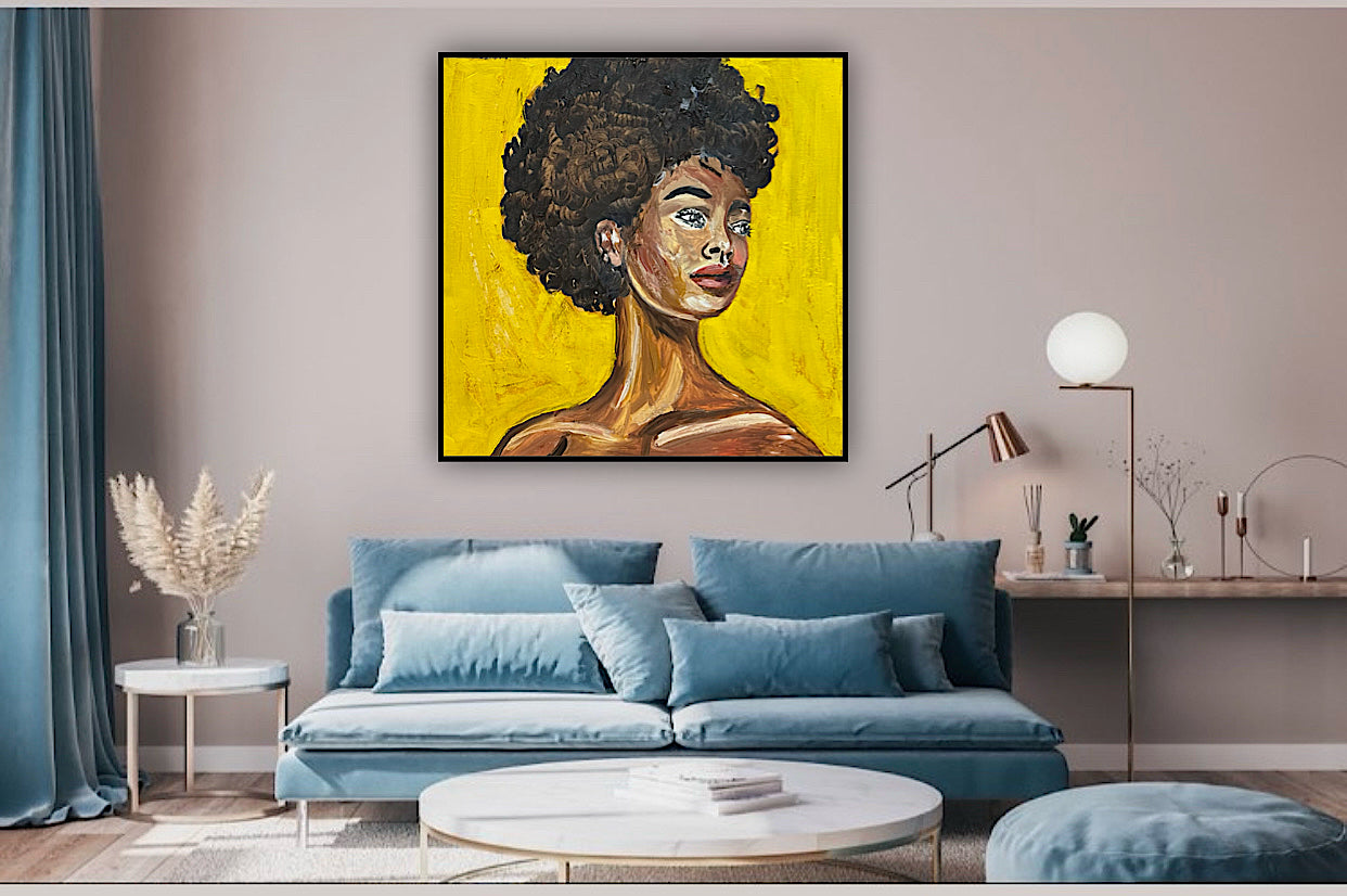 Modern Abstract Original Oil Painting On Canvas Unapologetic Portrait 60x60cm