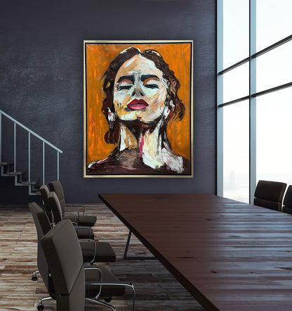Richter StyLe Abstract Original Oil Painting On Canvas 100x80cm Ember Muse portrait framed in oak