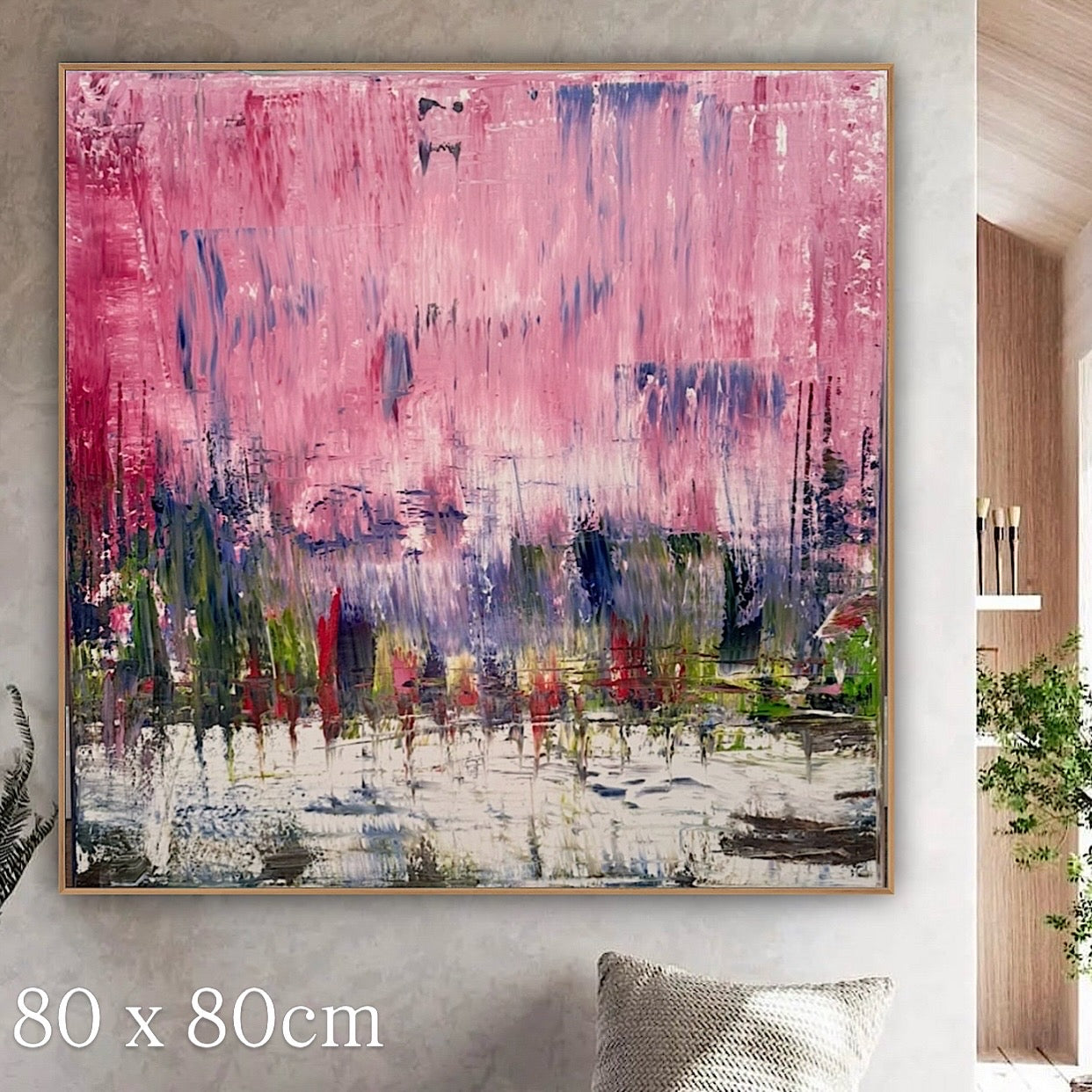 Oka style textured Original modern Abstract Oil Painting On Canvas 80 x 80cm ‘Pink Horizon’