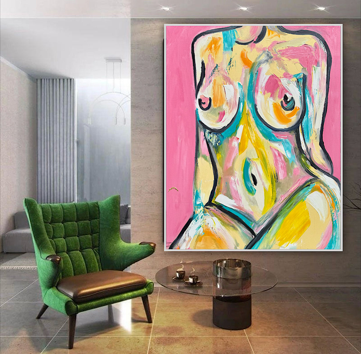 Large Abstract Original Oil Painting On 100x80cm canvas Colourful Nude