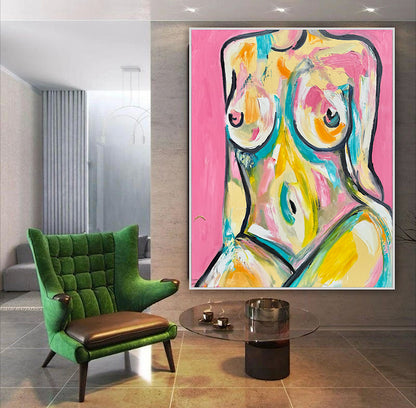 Large Abstract Original Oil Painting On 100x80cm canvas Colourful Nude