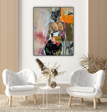 Contemporary Abstract Original Oil Painting On 90 x 76cm canvas Mademoiselle Mid-Departure