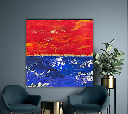 Modern Abstract Original Oil Painting On 2cm Canvas 100X100cm Scarlet Seascape