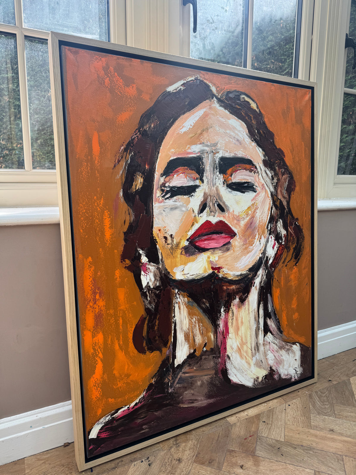 Richter StyLe Abstract Original Oil Painting On Canvas 100x80cm Ember Muse portrait framed in oak