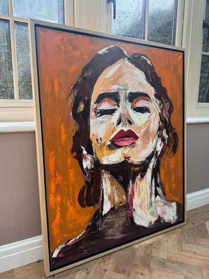 Richter StyLe Abstract Original Oil Painting On Canvas 100x80cm Ember Muse portrait framed in oak