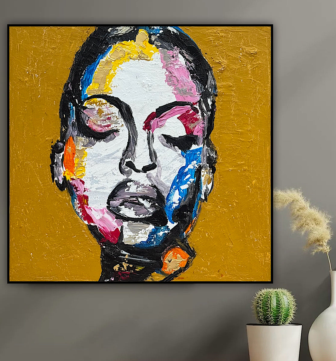Oka Contemporary Abstract Original Oil Painting 60 x 60cm textured Strong Woman (portrait)