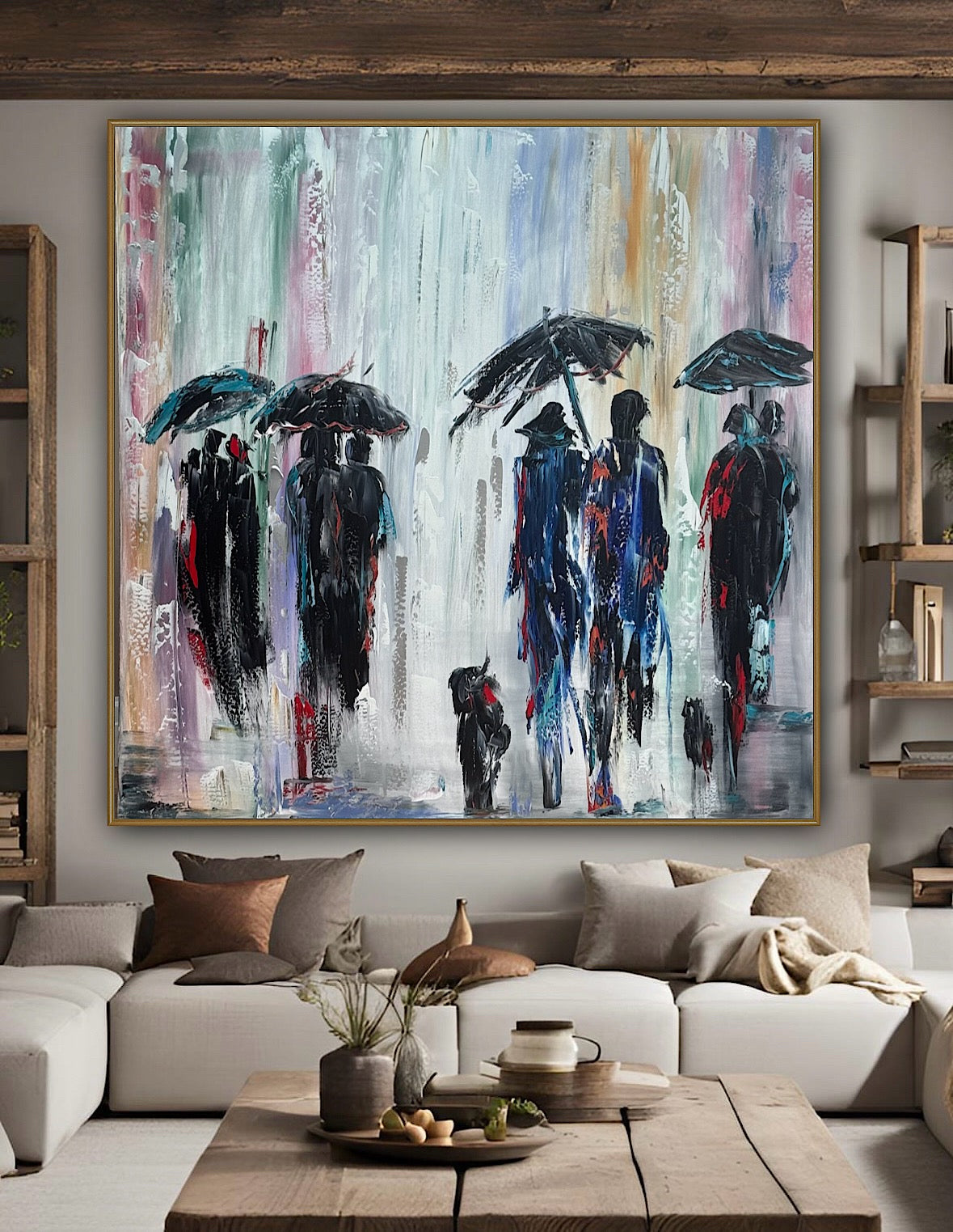 Richter Original Abstract Oil Painting 100x100cm On  4.2cm Canvas London Rain II