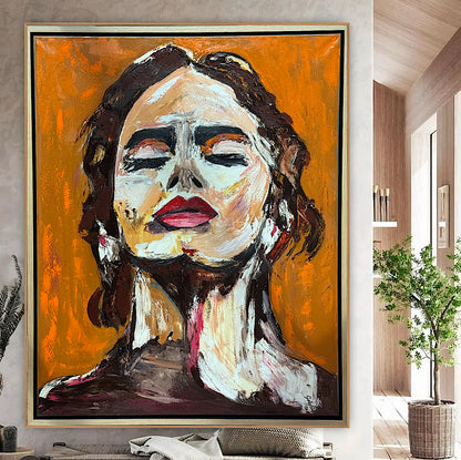 Richter StyLe Abstract Original Oil Painting On Canvas 100x80cm Ember Muse portrait framed in oak