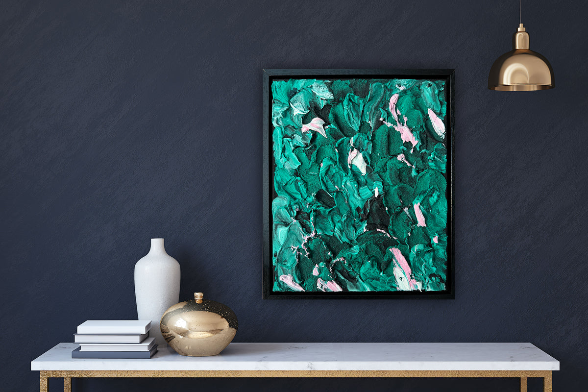 Framed in black textured Original Contemporary Abstract Oil Painting On Canvas 28x33cm Garden Love