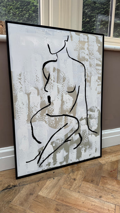 Framed in black Original Abstract contemporary Oil Painting On Canvas 70x50cm Nude textured Oka