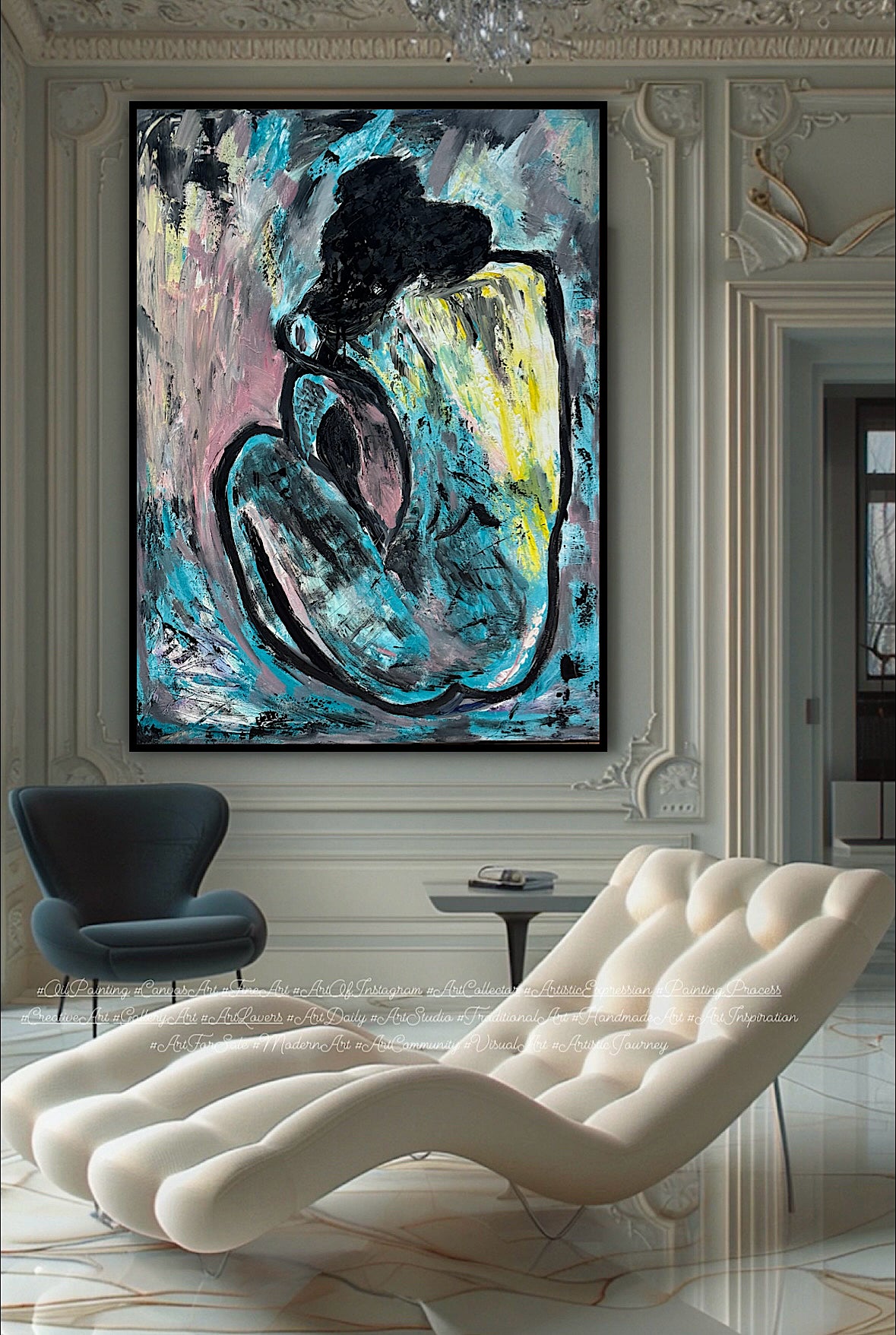 Large Picasso Abstract Style Original Oil Painting 100X76cm Blue Nude available now