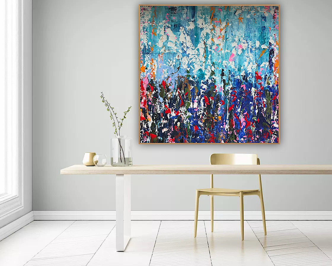 Large Abstract Original Oil Painting On 100 x100cm canvas textured Oka Wild reflections