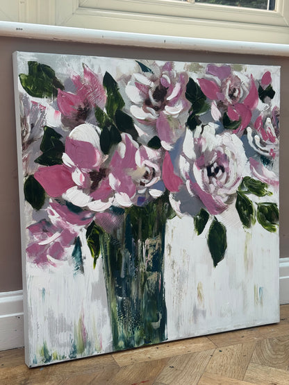 Contemporary Abstract Original Oil Painting On 60x60cm on Canvas Roses in the Vase