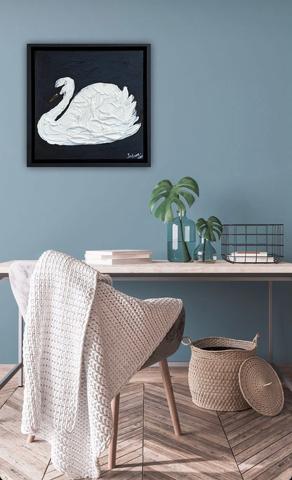 Framed Original Abstract contemporary Oil Painting On Canvas 30x30cm Swan Nocturne oka