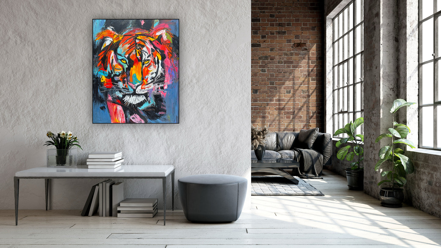 Contemporary Abstract Original Oil Painting On 90 x 76cm Canvas ‘Wild Majesty’’ Tiger