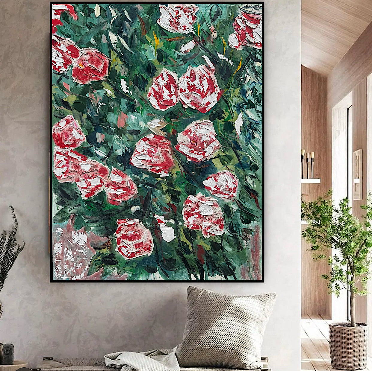 Abstract Impressionist Style Original Oil Painting on canvas 100x76cm Rose Garden