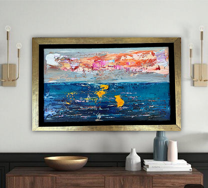 Framed in gold Original Abstract contemporary Oil Painting On Canvas 36x23cm textured Golden Tide