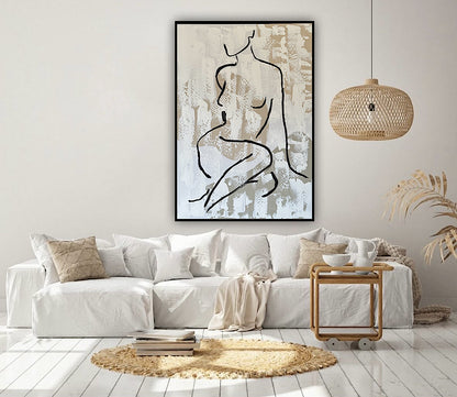 Framed in black Original Abstract contemporary Oil Painting On Canvas 70x50cm Nude textured Oka