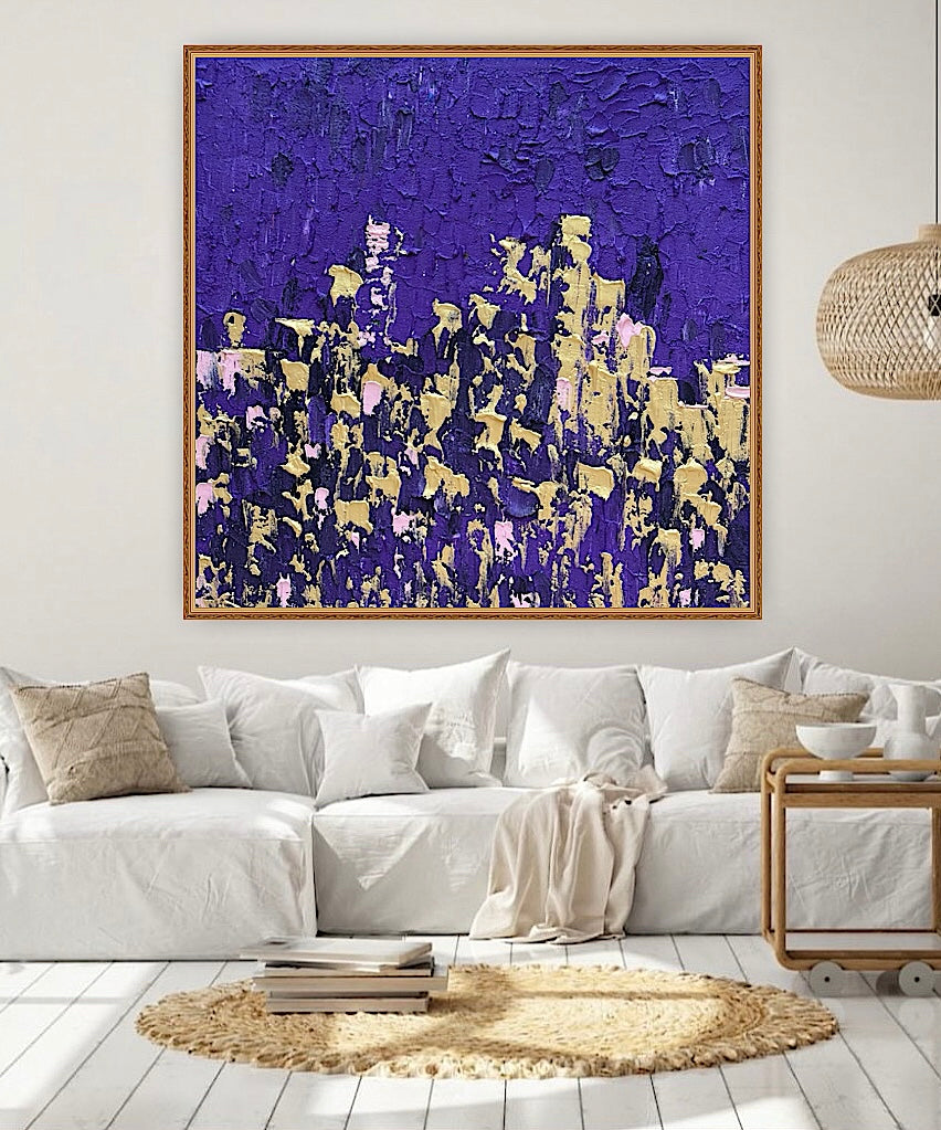 Oka Contemporary Abstract Original Oil Painting on  80x80cm canvas ‘London after Dark’ textured