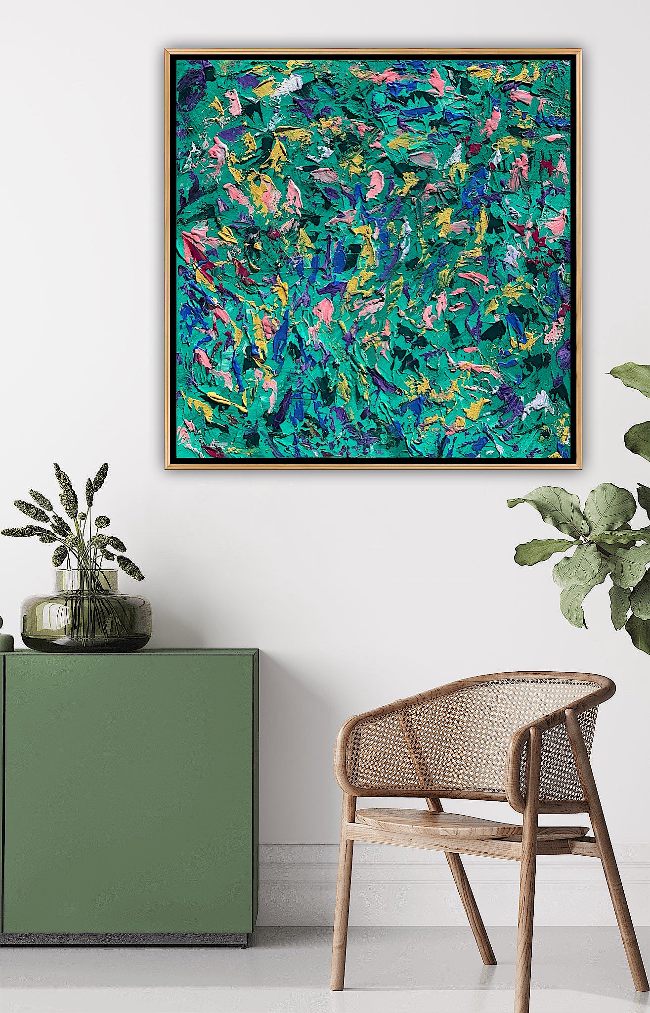 Oka Style Abstract contemporary Oil Painting On Canvas 100 x 100cm Secret Garden