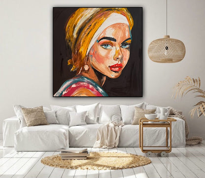 Richter Style Abstract Original Oil Painting On 90 x 90cm canvas Pillow Talk Eyes woman portrait